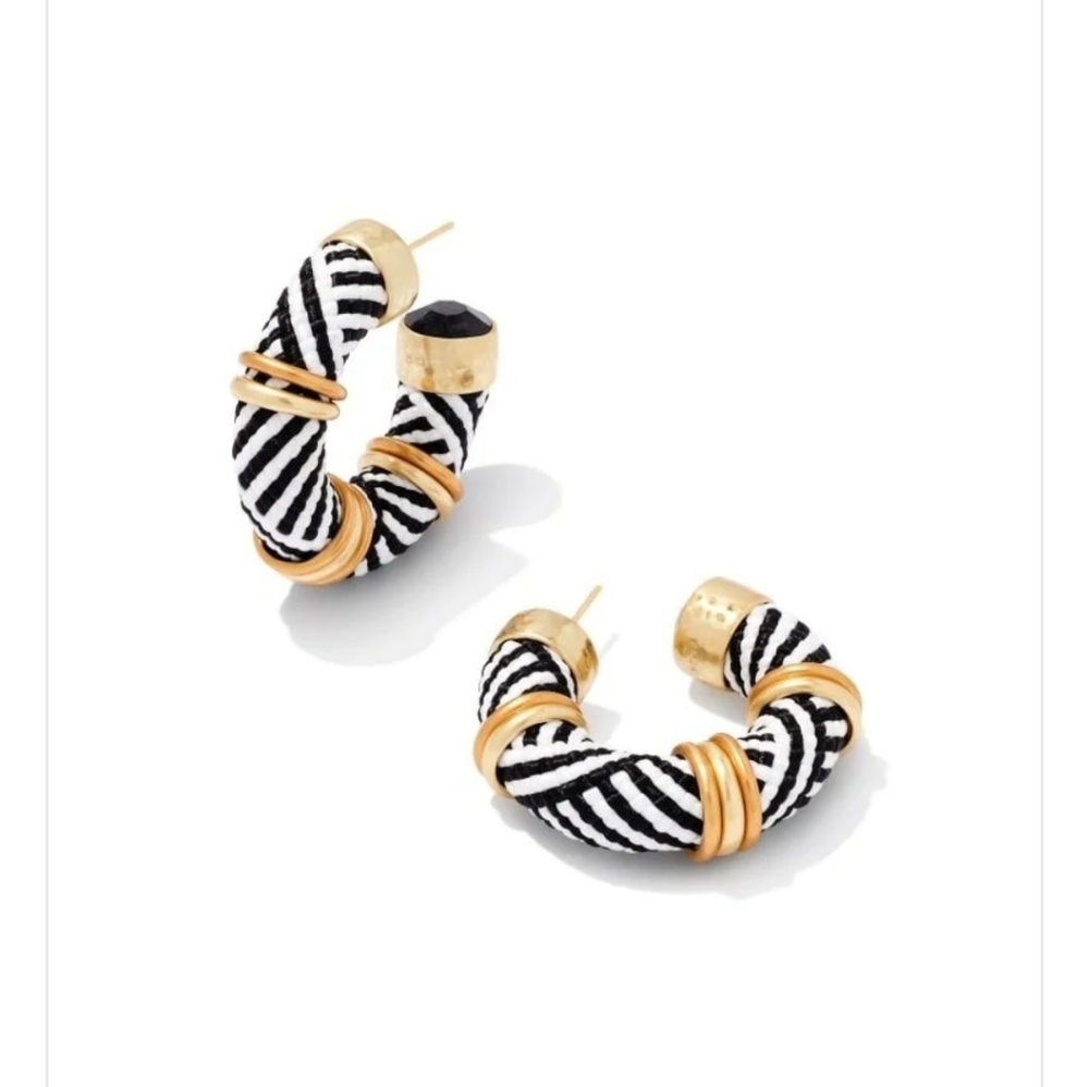 Kendra Scott Maya Yellow Gold Plate Striped Black & White Hoops with Gold Rings